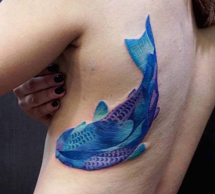 watercolor tattoos color pastel fish animals Kipod Tattoo Piercing Shop