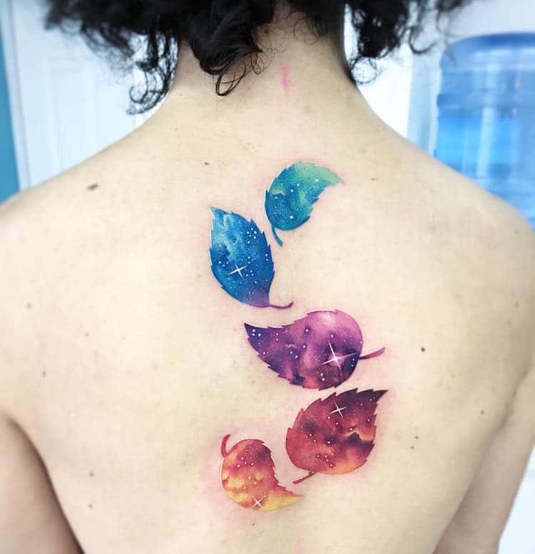 watercolor tattoos galaxy nature leaves Adrian Bascur