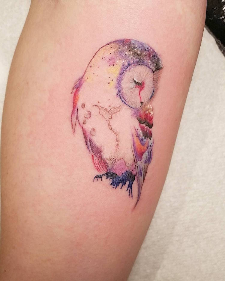 owl watercolor tattoo by Louise Flynn