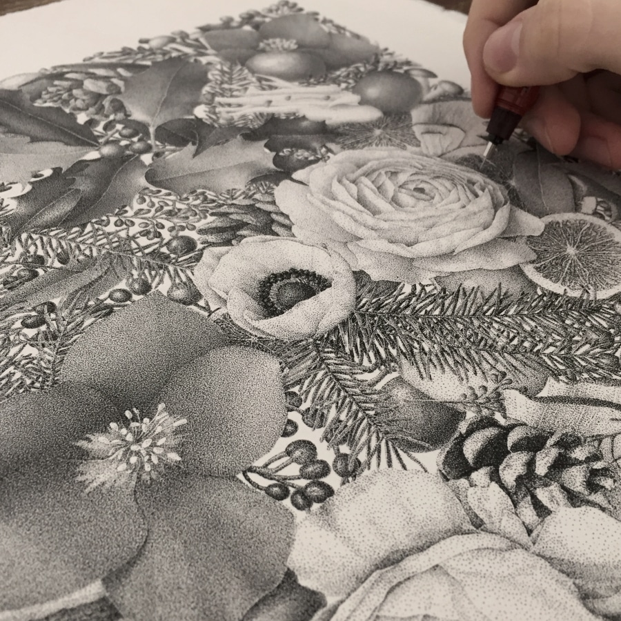 xavier casalta winter pointillism stippling four seasons drawing
