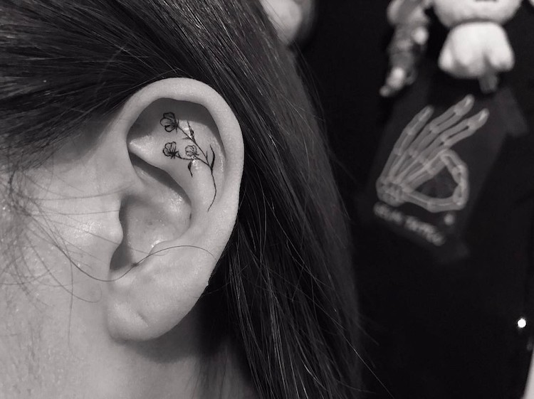 Mini Lavender Ear Helix Tattoo | Behind ear tattoo, Small shoulder tattoos,  Tattoos
