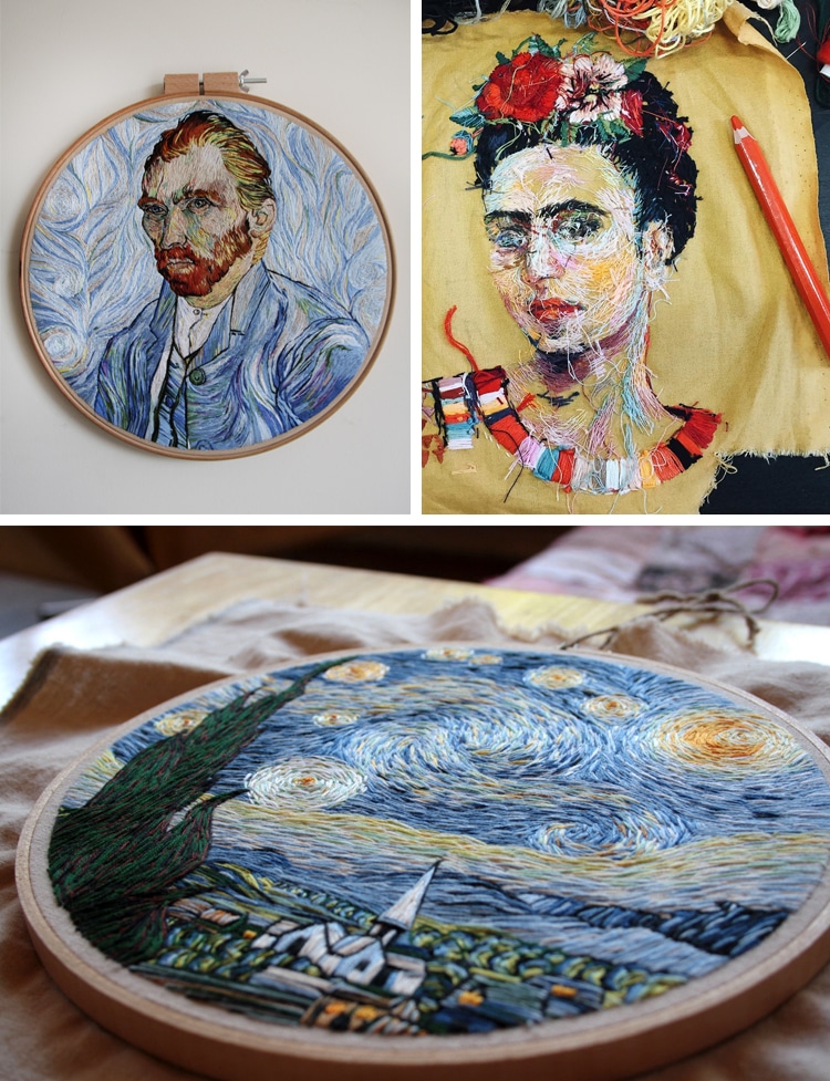 embroidery painting of famous artworks