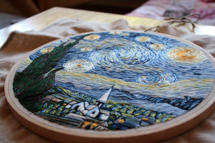 embroidery painting of famous artworks