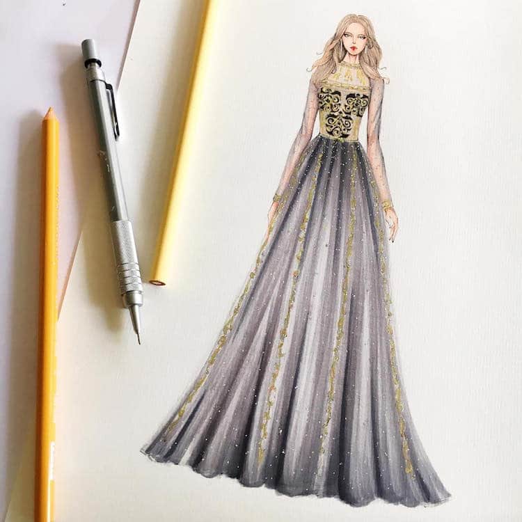 Fashion designer gown outlet drawing