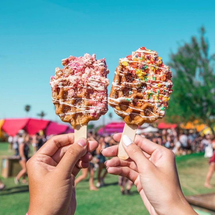 Waffle Pops Sweet Combforts Waffle on a Stick Coachella Waffles Coachella Food Dessert