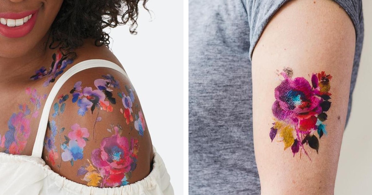 Buy Supperb Temporary Tattoos Hand Drawn Colorful Watercolor Roses Bouquet,  Vintage Floral Tattoos set of 2 Online in India - Etsy