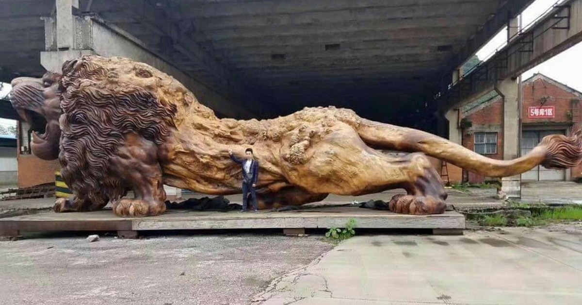 wood carved lion