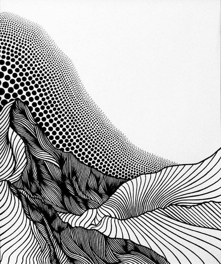 Pointillist Line Drawings of Mountains by Christa Rijneveld