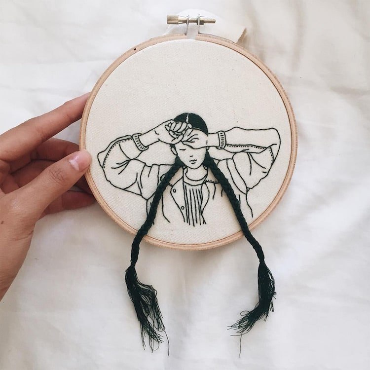 Hair Embroidery Embroidered Portraits Sheena Liam