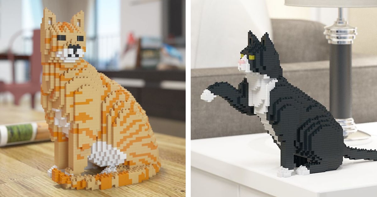 LEGO Art Reimagines Furry Felines as Sculptures