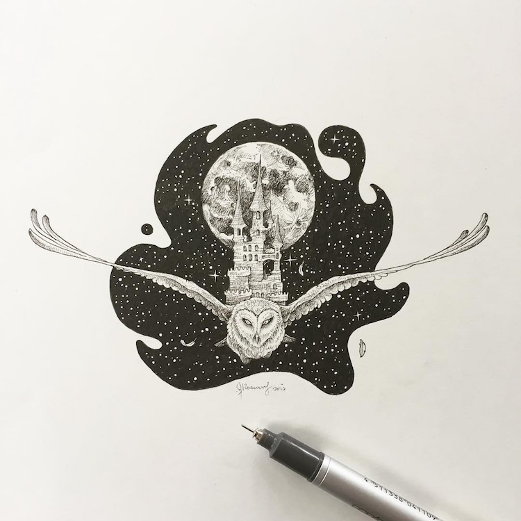 Space Art Combines Animal Illustrations With Cosmic Patterns