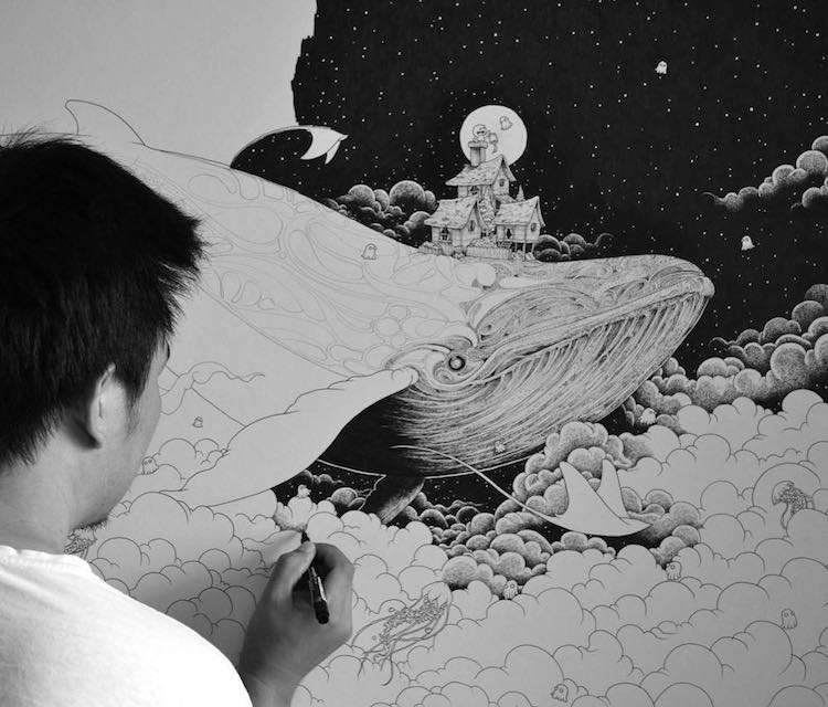 Space Art Combines Animal Illustrations With Cosmic Patterns