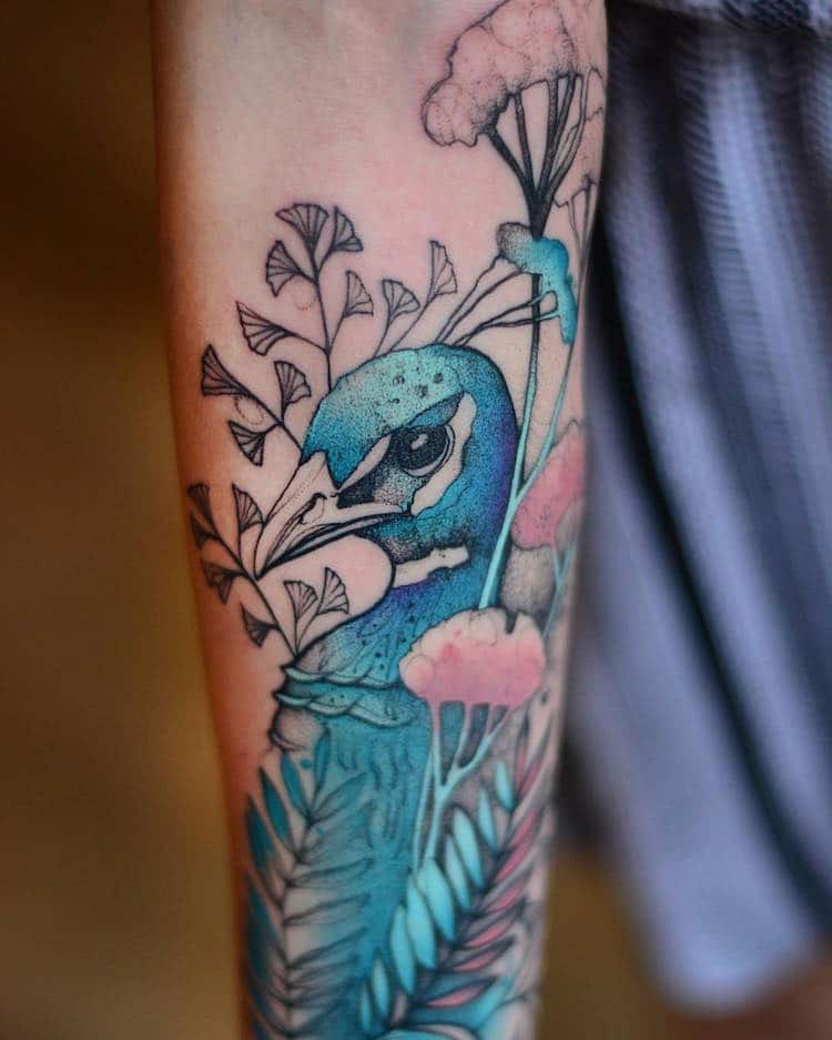 Animal Tattoos Add Bright Pops of Color to Sketch-like Tattoo Animals