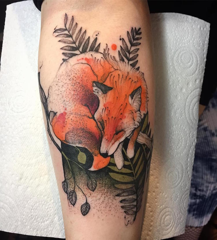 Charming Animal Tattoos Pair Sketched Creatures with Bright Pops of Color