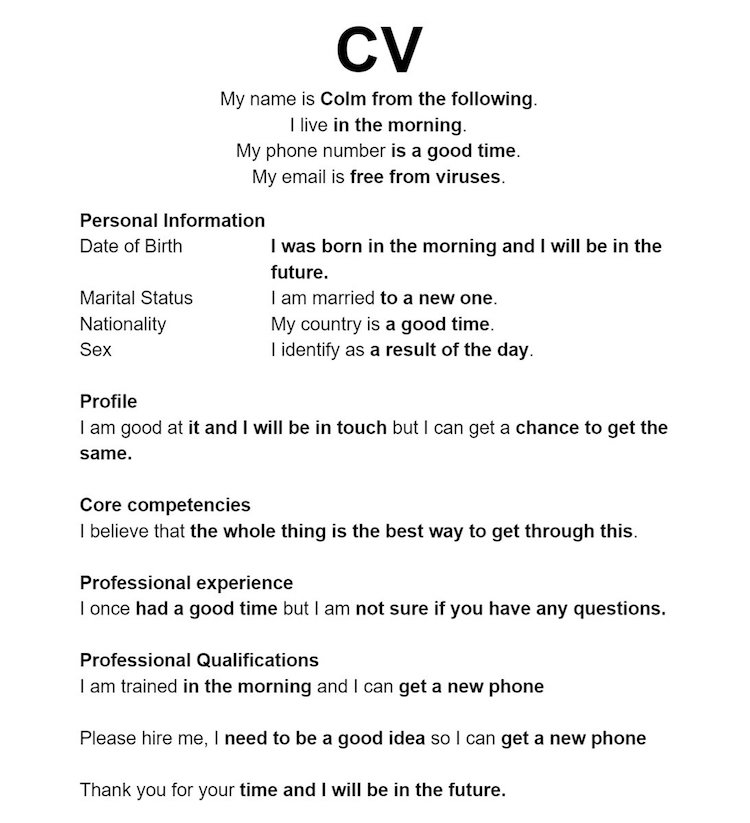 Funny Resume Made from Google Now Try Your Own