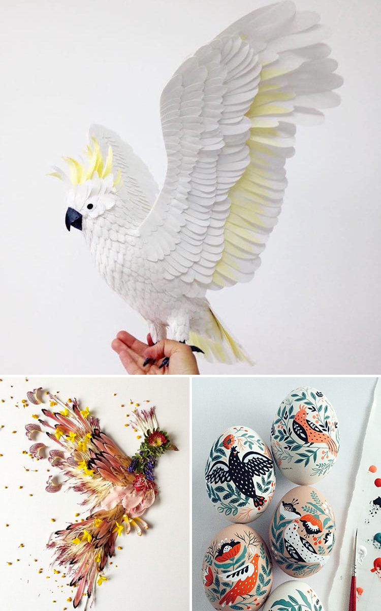 Bird Art Paper Art Floral Sculpture Egg Painting