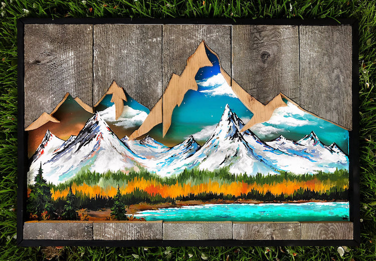 Reclaimed Wood Frames Adorn Painted Scenes Inspired by Nature