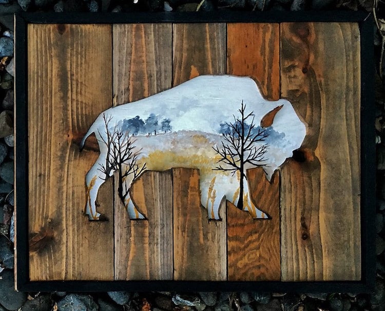 Reclaimed Wood Frames Adorn Painted Scenes Inspired by Nature