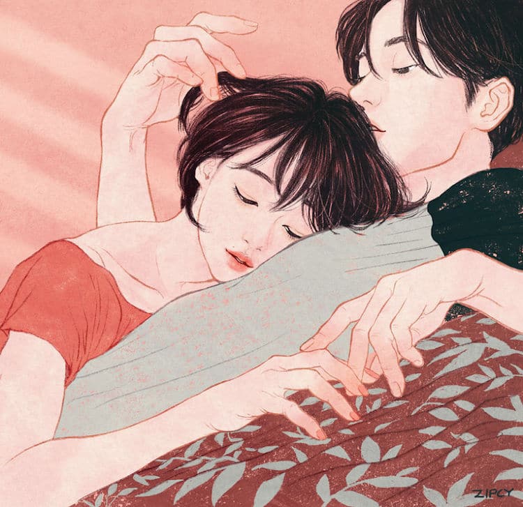 Relationship Drawings Capture Intimate Moments Between Couple 