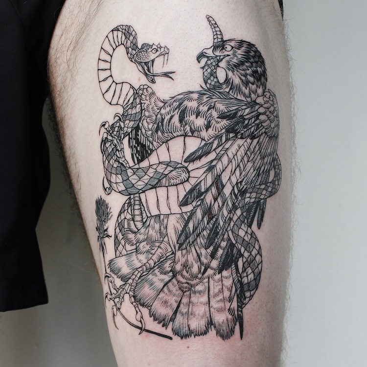 Fine Line Tattoo Artist Creates Detailed Black Ink Tattoo Art