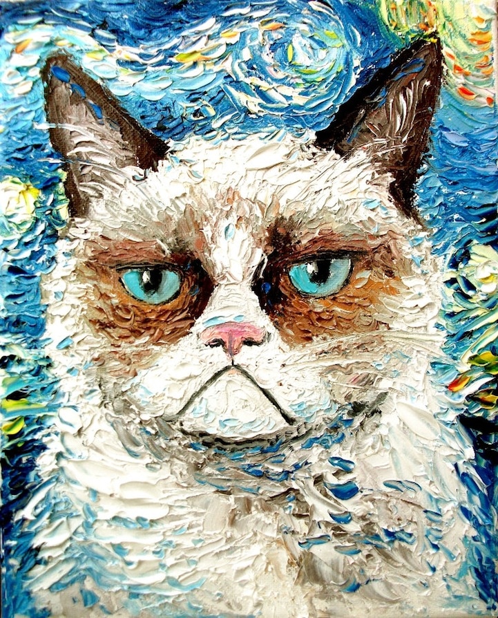 Grumpy Cat Palette Knife Painting