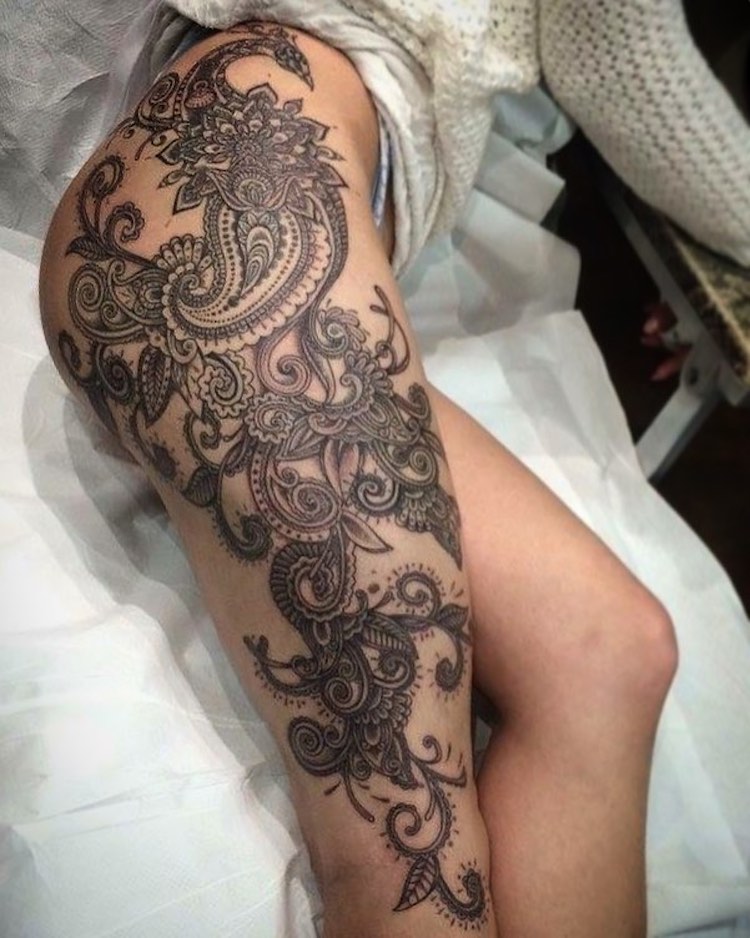 lace tattoo leg by huttori on DeviantArt