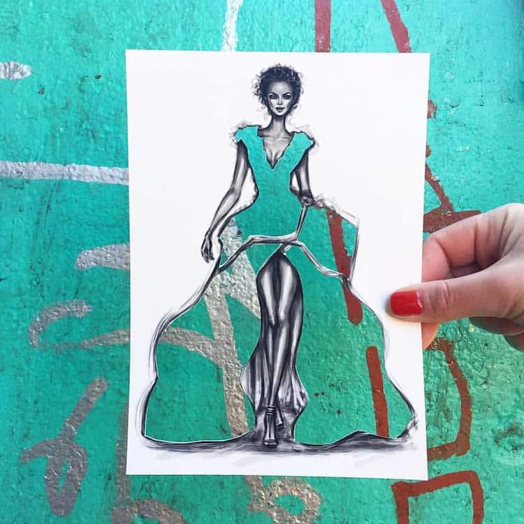 Illustrator Completes His Cut-Out Dress Sketches With Urban Scenes