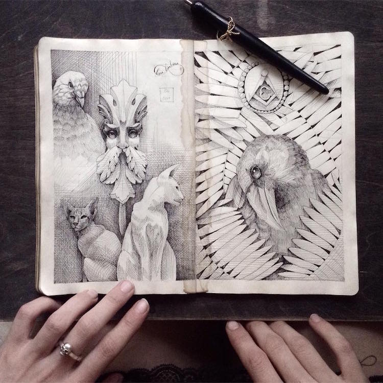 Ink Drawing Sketchbook Art by Elena Limkina Shows Artist's Eye for Detail