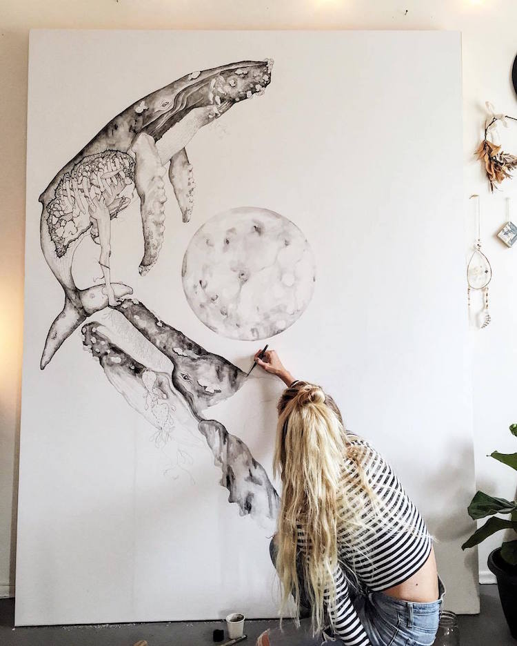 Whale Art Whale Illustration Ink Drawing Marissa Quinn