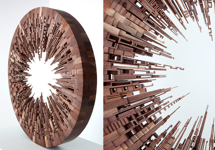 Carved Wood Art Inspired by the Energy of Cities Around 