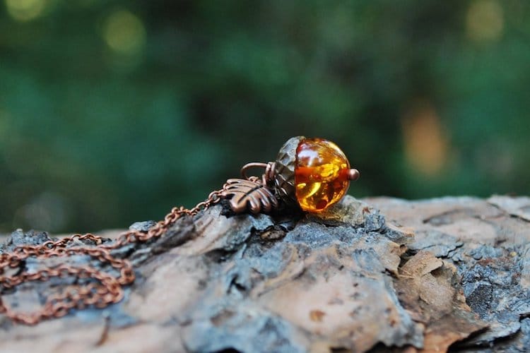 amber acorn necklace