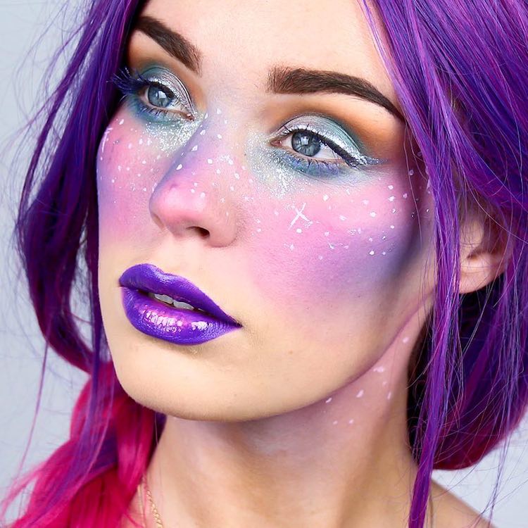 Galaxy Face Makeup Creates the Swirling Cosmos Across the Skin