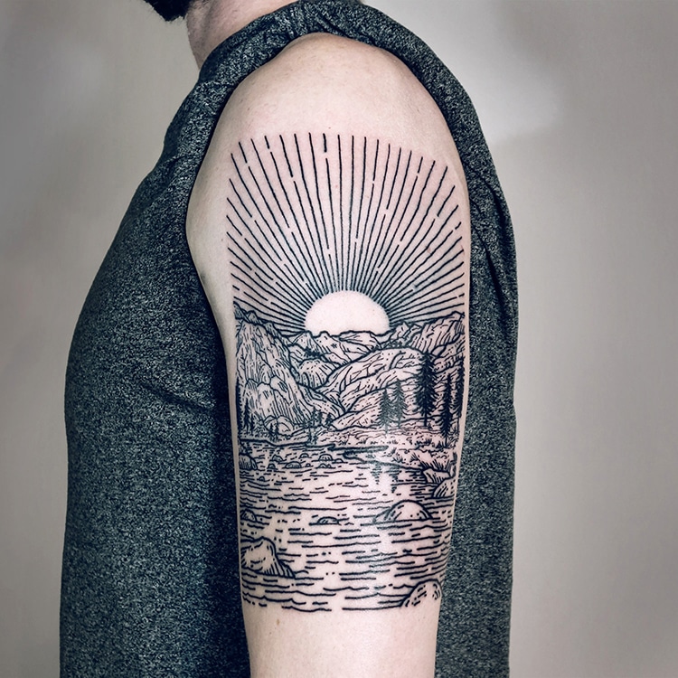 Half Sleeve Landscape Tattoos by Lisa Orth