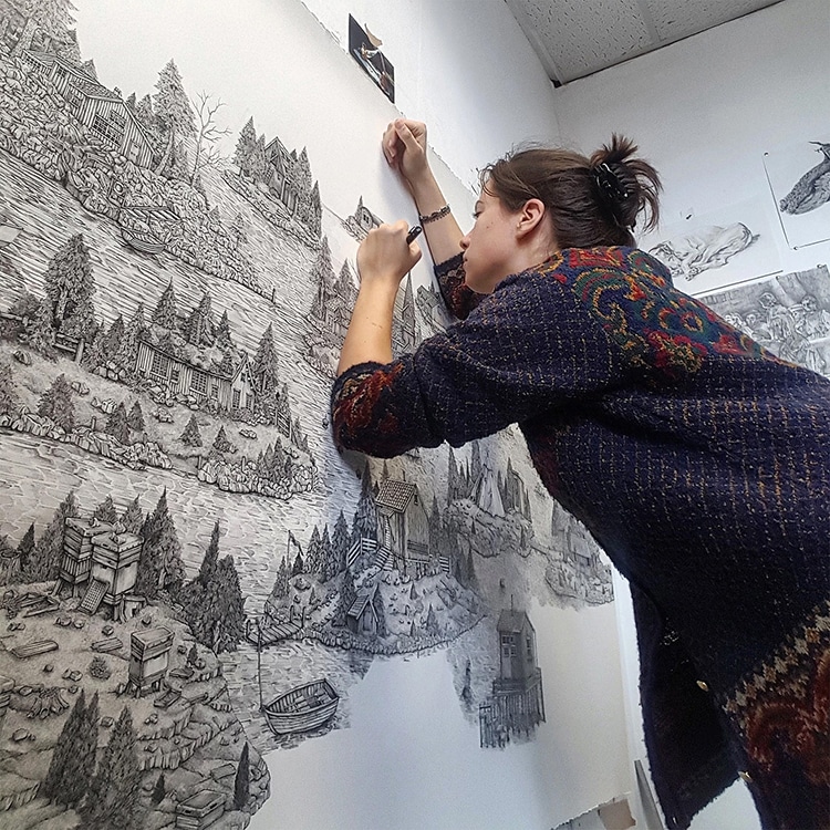 Sandy mond grafisch Artist Creates Detailed Pen and Ink Drawings of Imaginary Landscapes