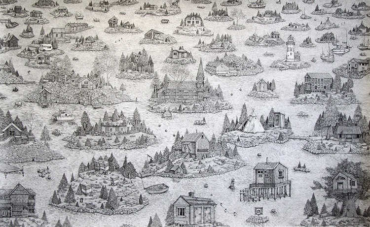 Artist Creates Detailed Pen And Ink Drawings Of Imaginary Landscapes