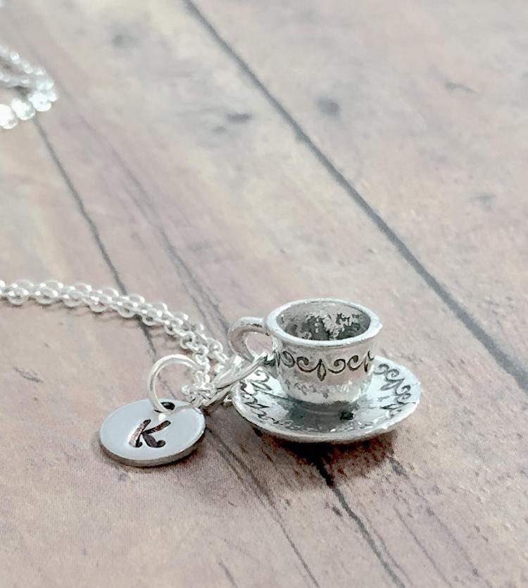 Tea Cup Initial Necklace