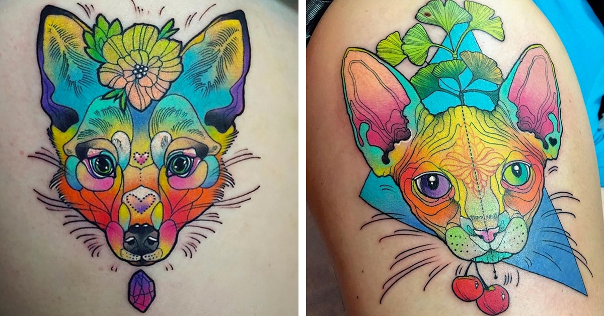 Vibrant Animal Tattoos Pop with Psychedelic Colors Lisa Frank Would Be  Proud Of | Search by Muzli