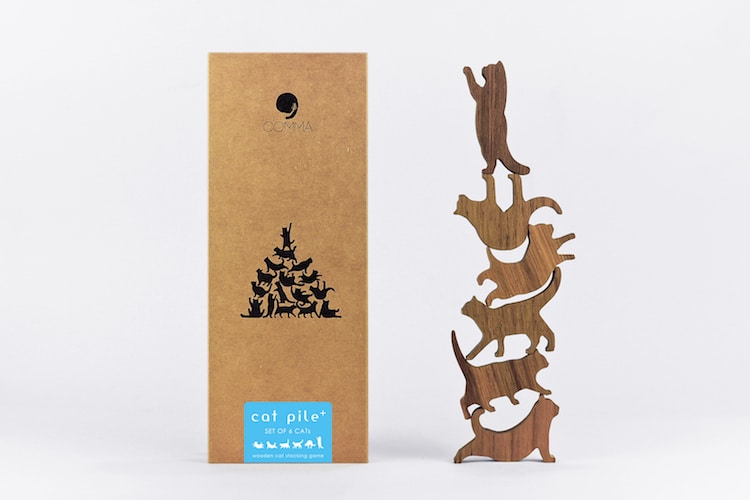 Wooden Cat Stacking Game by Comma, Sold in My Modern Met Store