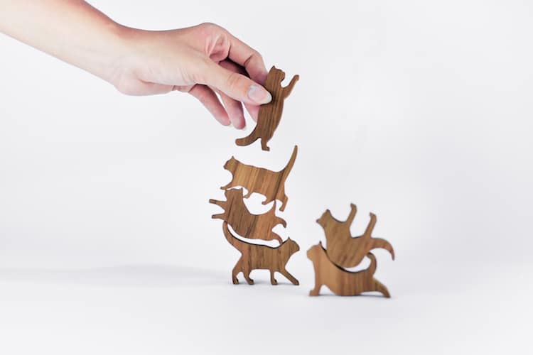 Wooden Cat Stacking Game by Comma, Sold in My Modern Met Store