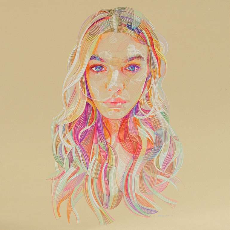 Retrato hecho con lápices de colores por Lui Ferreyra