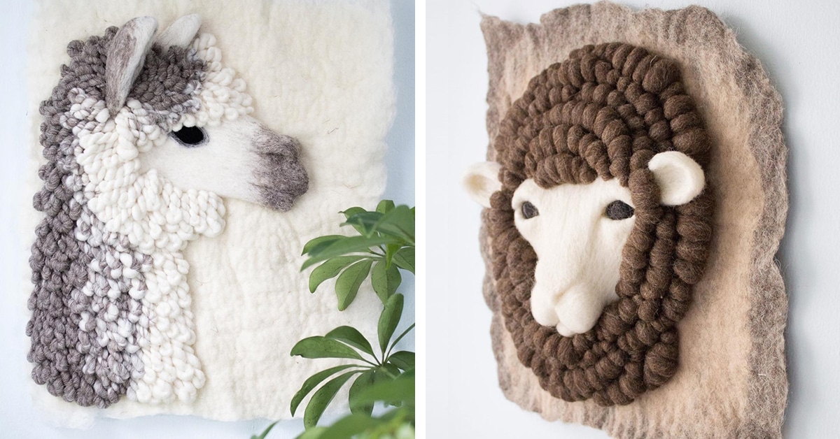 Textile Artist Hand-Crafts Wall Hangings Featuring Fuzzy Felted Animals
