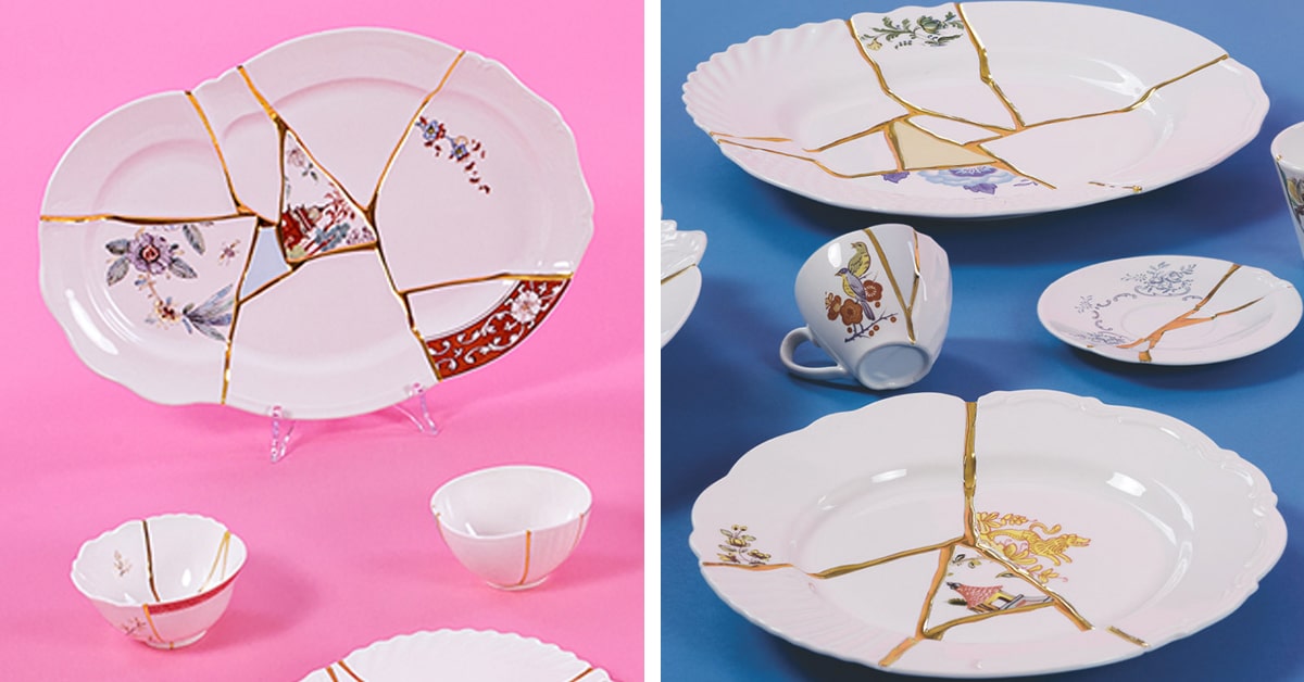 Kintsugi-Inspired Tableware Fuses Broken Dishes With 24-Karat Gold “Glue”