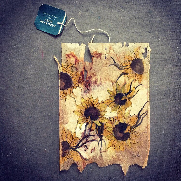 Miniature Paintings on Tea Bags by Ruby Silvious