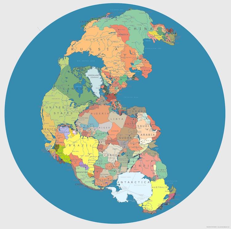 Modern Pangea Map by Massimo Pietrobon