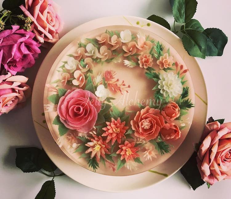 Confectionary Artist Creates 3D Jelly Cakes That Are Blooming on Plates