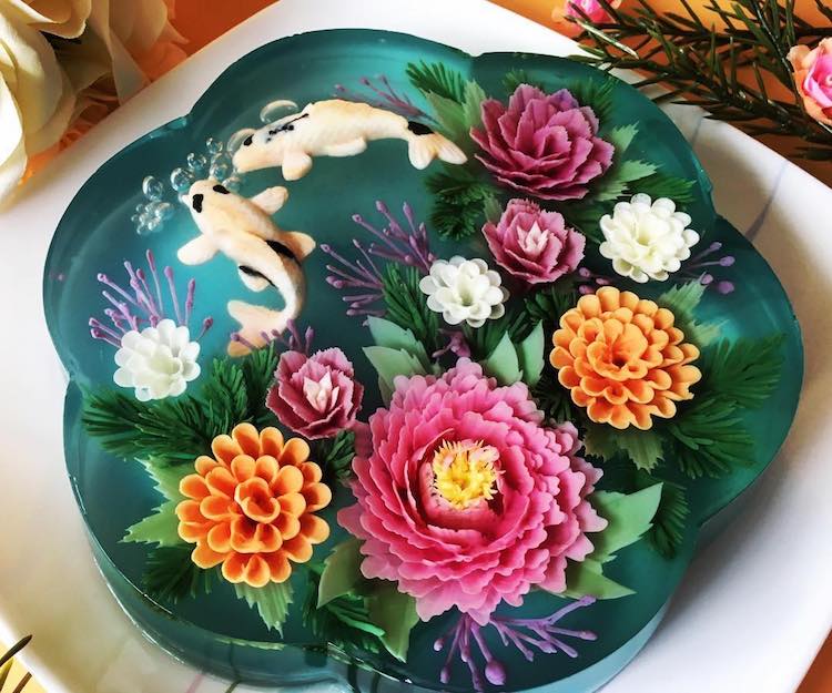 Confectionary Artist Creates 3D Jelly Cakes That Are Blooming on Plates