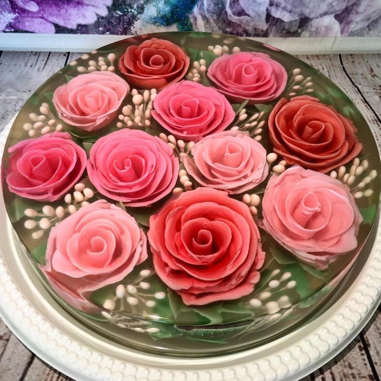 Confectionary Artist Creates 3D Jelly Cakes That Are Blooming on Plates