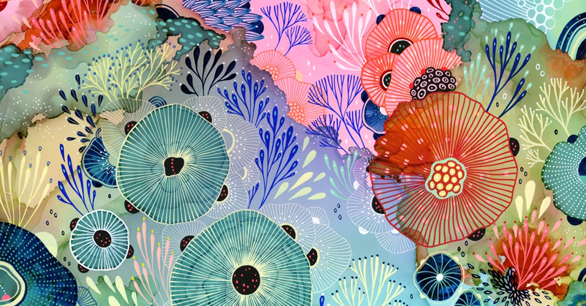 Artist Paints Biomorphic Universes Bursting with Colorful Flora and Fauna