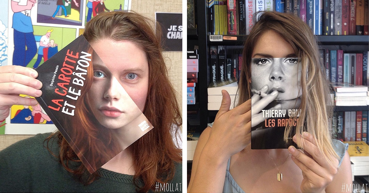 Lectores mezclan sus rostros con portadas de libros en ilusiones ópticas