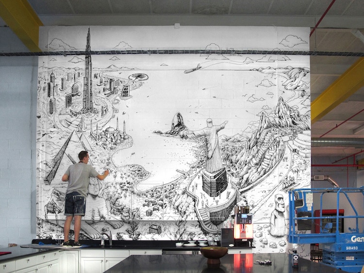 Cityscape Drawing Mural Art by Decktwo